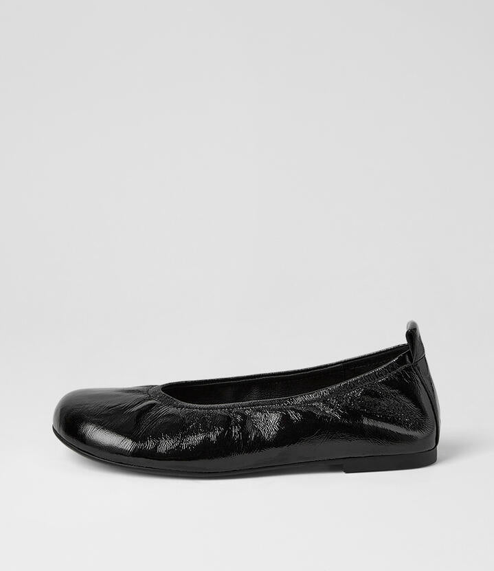 Image of Shoes. Product name - Linni Black Crinkle Patent Ballet Flats in Black colour by brand - MOLLINI