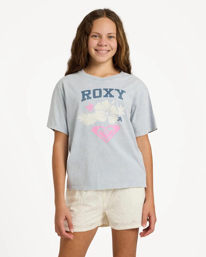 Image of T-Shirts. Product name - Roxy Girls 8-16 Eveoversize Washed T-Shirt Cerulean in Cerulean colour by brand - Roxy