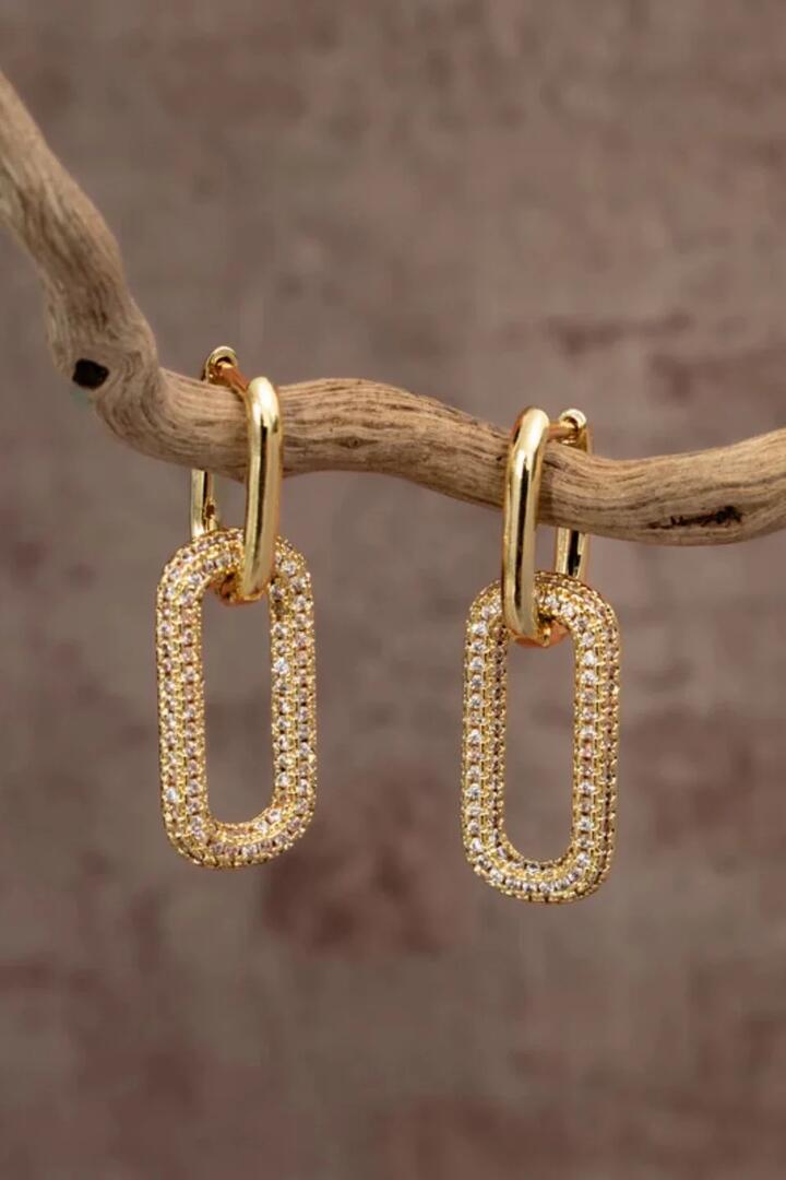 Image of Jewelry. Product name - The Madison Gold Sparkle Rectangle Double Hoop Earring in Gold colour by brand - Queen of the Foxes