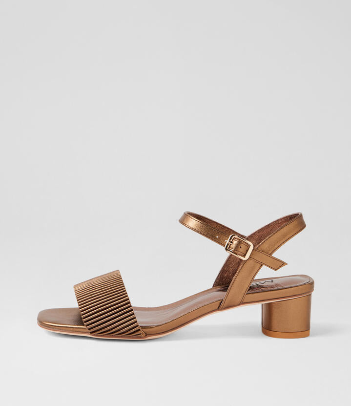 Image of Sandals. Product name - Hemna Bronze Leather Sandals in Bronze colour by brand - MIDAS