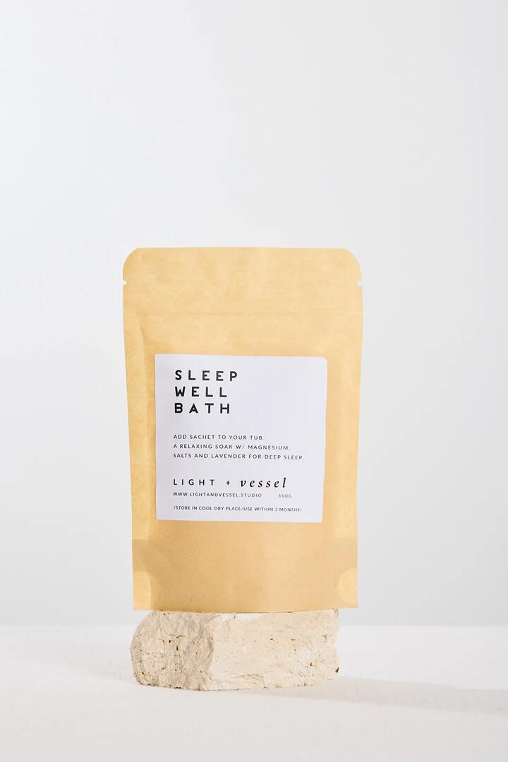 Image of Health & Beauty. Product name - Sleep Well 100g Single Sachet Bath Soak in colour by brand - Light + Vessel