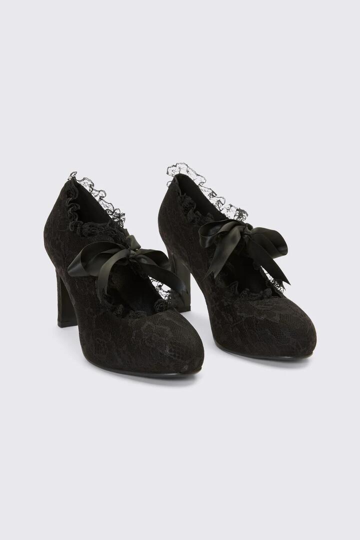 Image of Heels. Product name - Black Lace On Lace Heel in Black colour by brand - Dangerfield