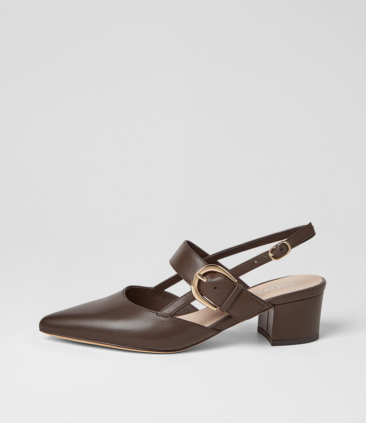 Image of Heels. Product name - Atten Choc Leather Heels in Choc colour by brand - MIDAS