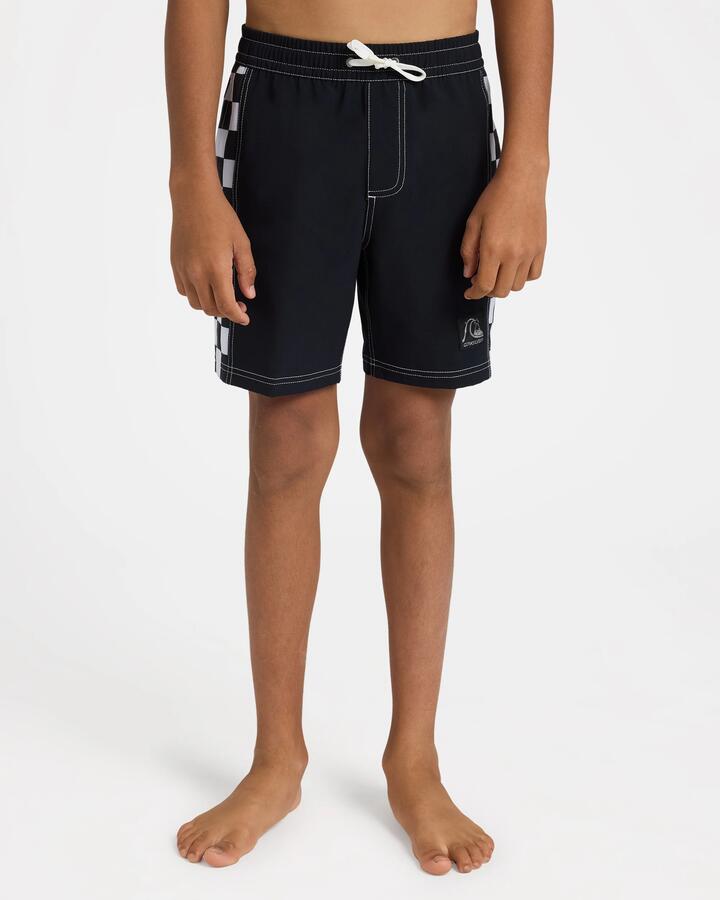 Image of a model wearing Shorts. Product name - Quiksilver Boys 8-16 Original Arch 15" Volley Shorts Black in Black colour by brand - Quiksilver