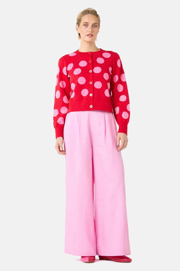 Image of Cardigans. Product name - On The Dot Knit Cardigan in Red colour by brand - Gorman