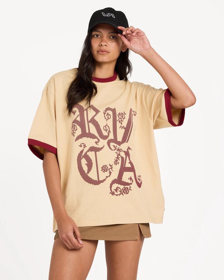 Image of T-Shirts. Product name - Rvca Womens Round Up Toni T-Shirt Light Tan in Light Tan colour by brand - Rvca