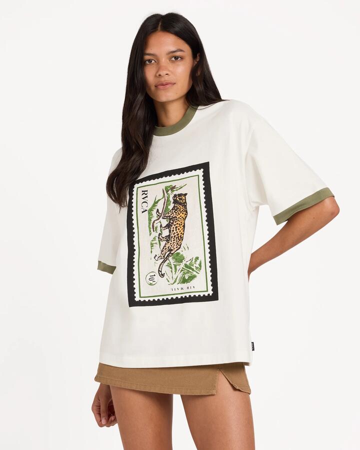 Image of T-Shirts. Product name - Rvca Womens Palmology Toni T-Shirt Cloud in Cloud colour by brand - Rvca
