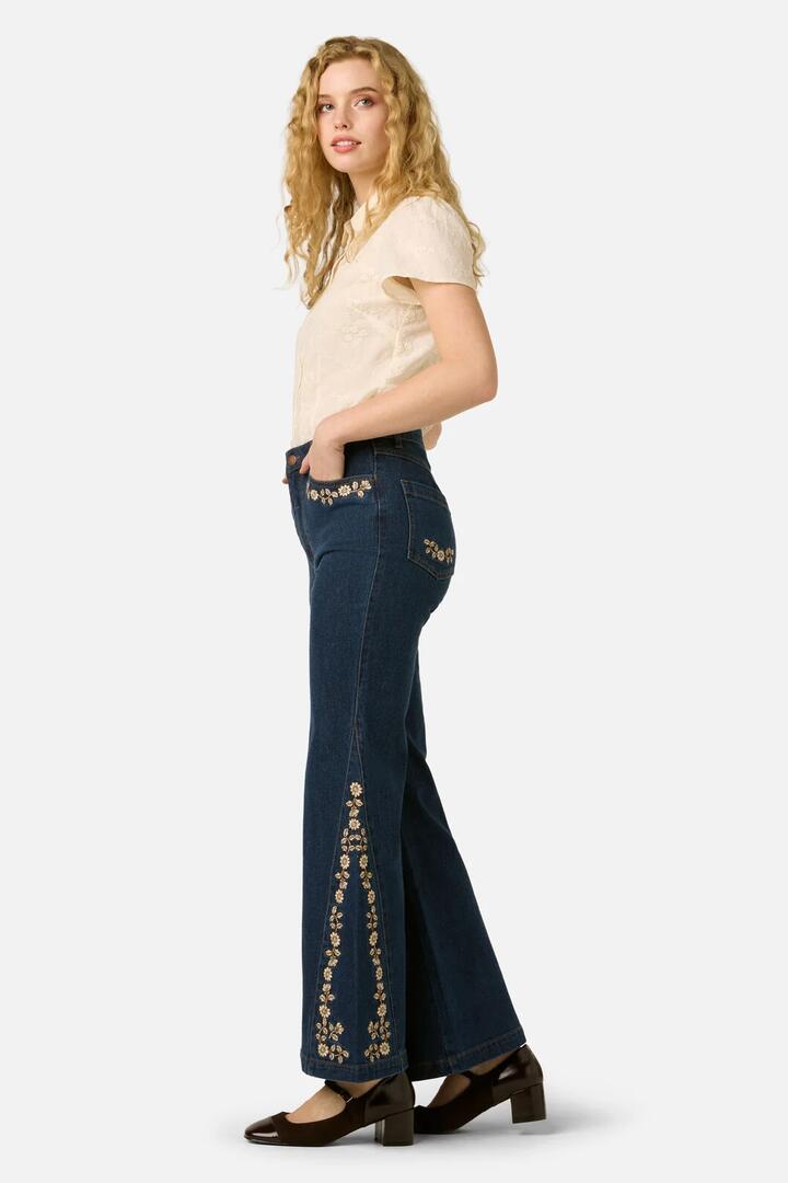 Image of Jeans. Product name - Luxe Fleur Embroidered Jean in Blue Denim colour by brand - Princess Highway