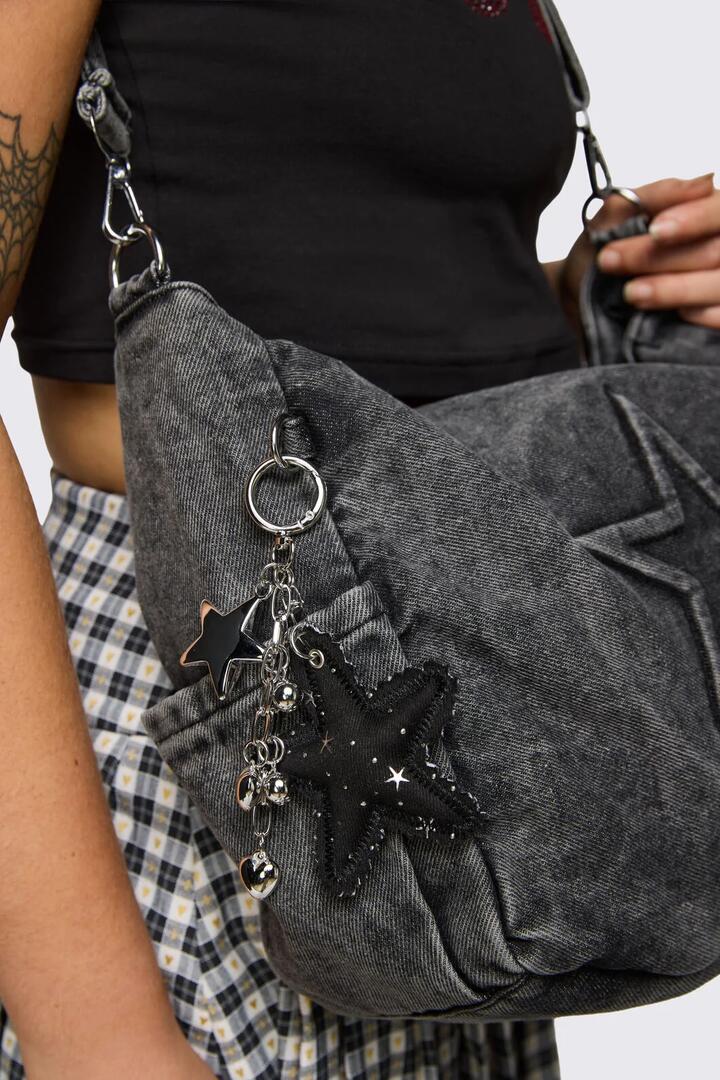 Image of Charms. Product name - Soft Star Bag Charm in Silver/Black colour by brand - Dangerfield