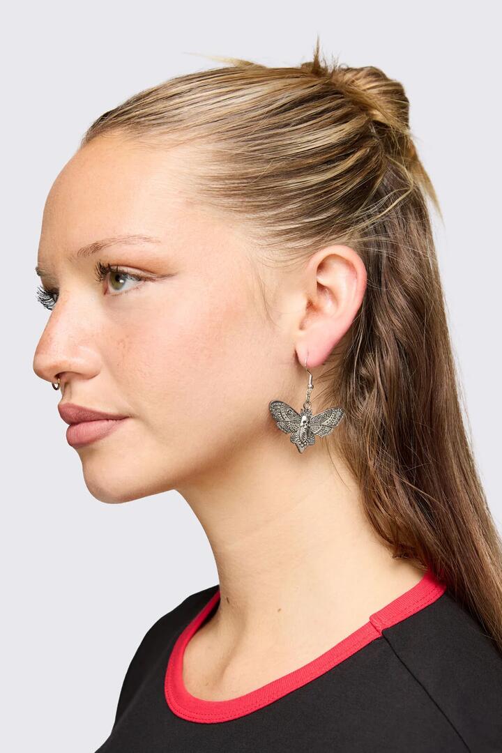 Image of Earrings. Product name - Skull Moth Earrings in Silver colour by brand - Dangerfield