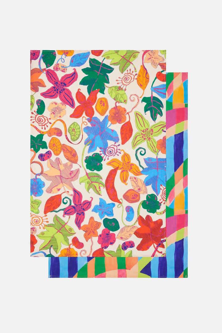 Image of Kitchen & Dining. Product name - Pop Botanical Tea Towel Set 2 in Print colour by brand - Gorman