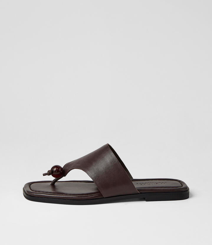 Image of Sandals. Product name - Arai Dark Brown Leather Thongs in Dk Brown colour by brand - MOLLINI