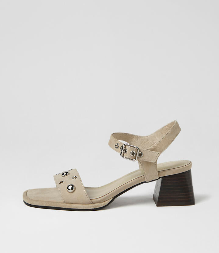 Image of Sandals. Product name - Mariell Stone Dark Brown Suede Sandals in Stone-Dk Brown Heel colour by brand - MOLLINI