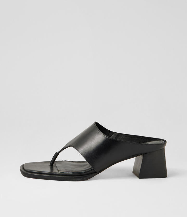 Image of Sandals. Product name - Marte Black Leather Sandals in Black-Black Heel colour by brand - MOLLINI