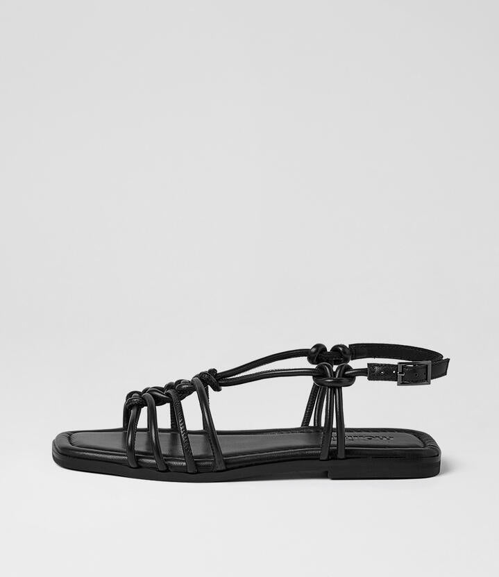 Image of Sandals. Product name - Alo Black Leather Sandals in Black colour by brand - MOLLINI