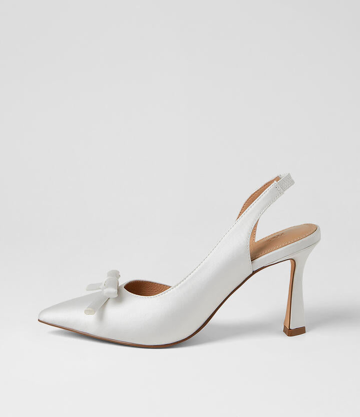 Image of Heels. Product name - Tiaro White Satin Heels in White colour by brand - MOLLINI