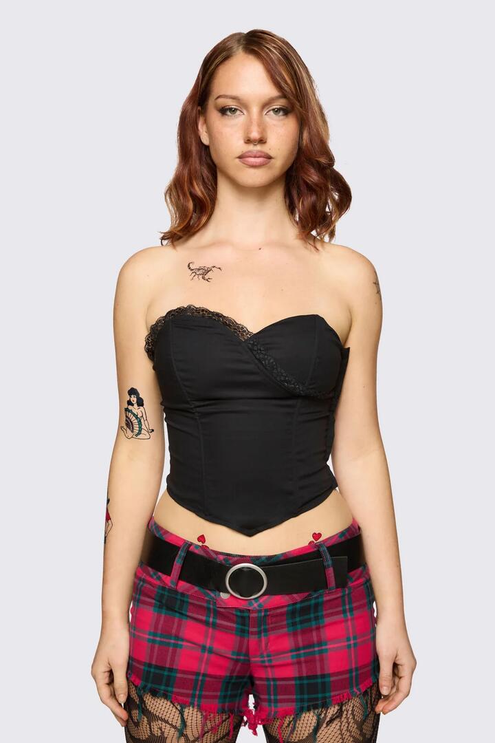 Image of Lingerie. Product name - Underdog Lacey Corset in Black colour by brand - Dangerfield