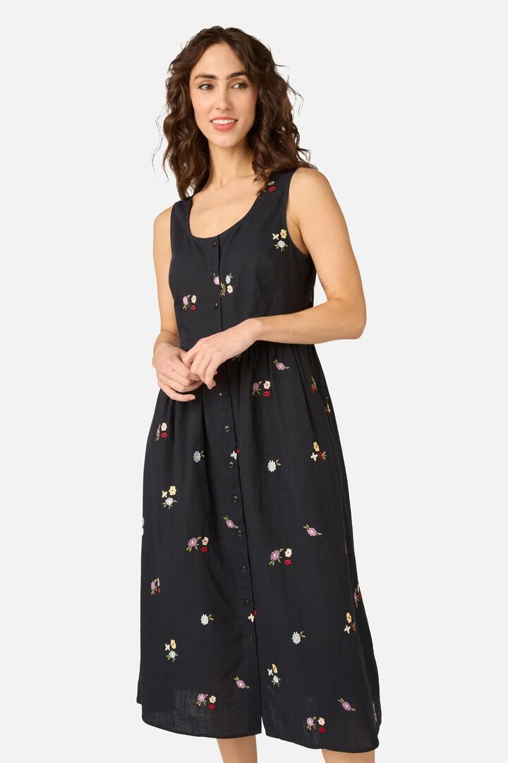 Image of Dresses. Product name - Ladybug Embroidered Midi Dress in Navy colour by brand - Princess Highway