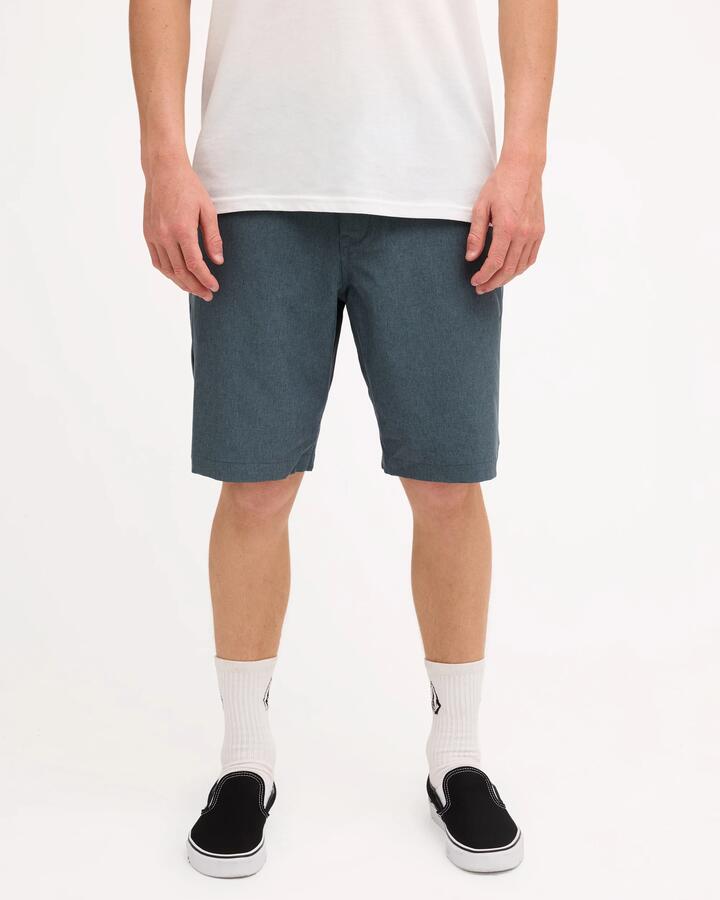 Image of a model wearing Shorts. Product name - Volcom Mens Kerosene Chino Shorts Dark Slate in Dark Slate colour by brand - Volcom