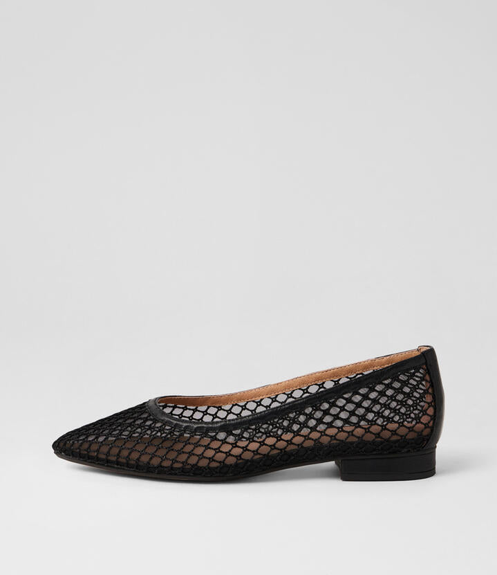 Image of Flats. Product name - Delio Black Fabric Flat Shoes in Black colour by brand - MIDAS