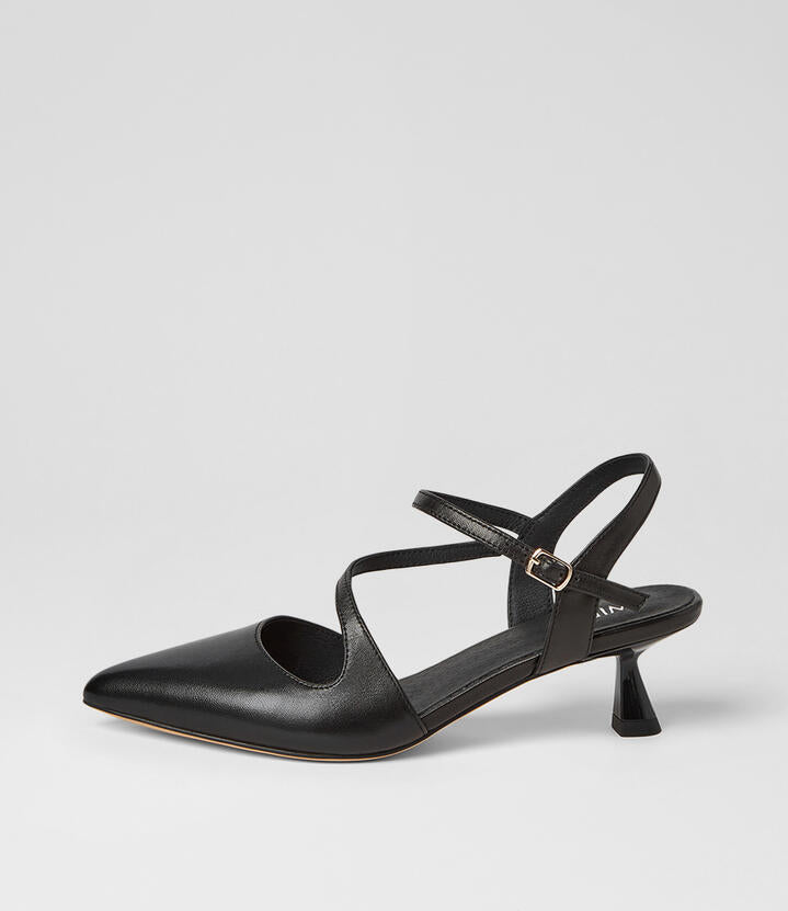 Image of Heels. Product name - Viv Black Leather Heels in Black colour by brand - MIDAS