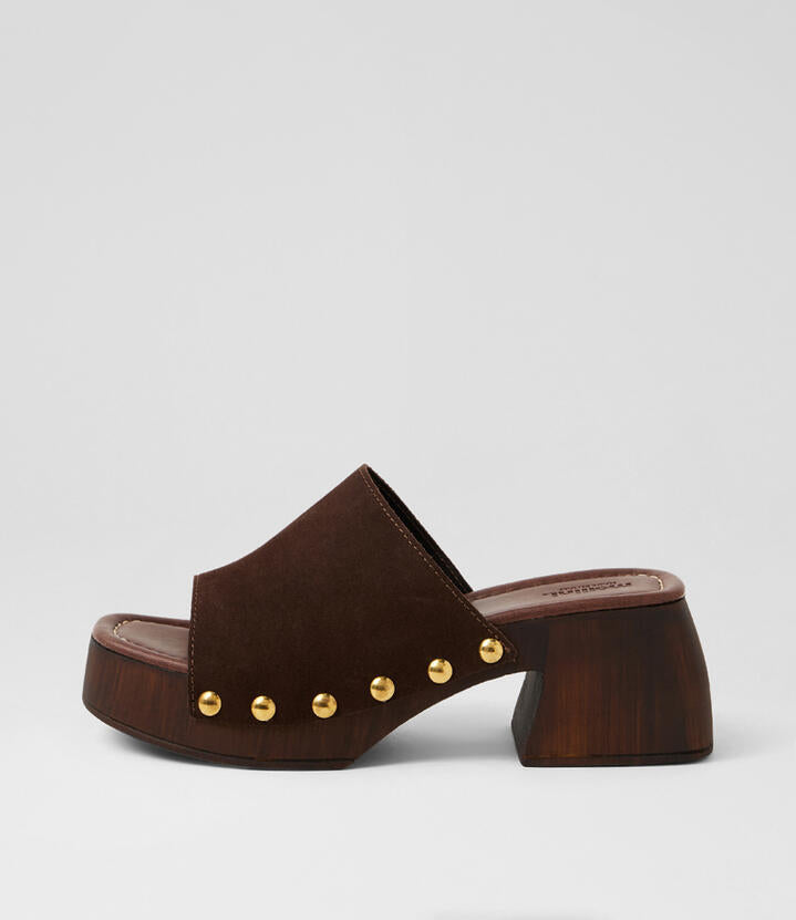 Image of Sandals. Product name - Harlinn Dark Brown Suede Sandals in Dk Brown colour by brand - MOLLINI