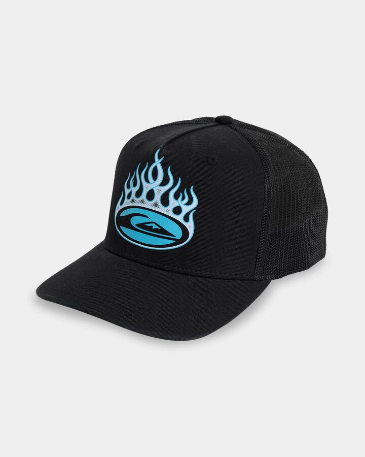 Image of Hats. Product name - Quiksilver Boys 2-7 Decades Cotton Trucker Cap Black in Black colour by brand - Quiksilver