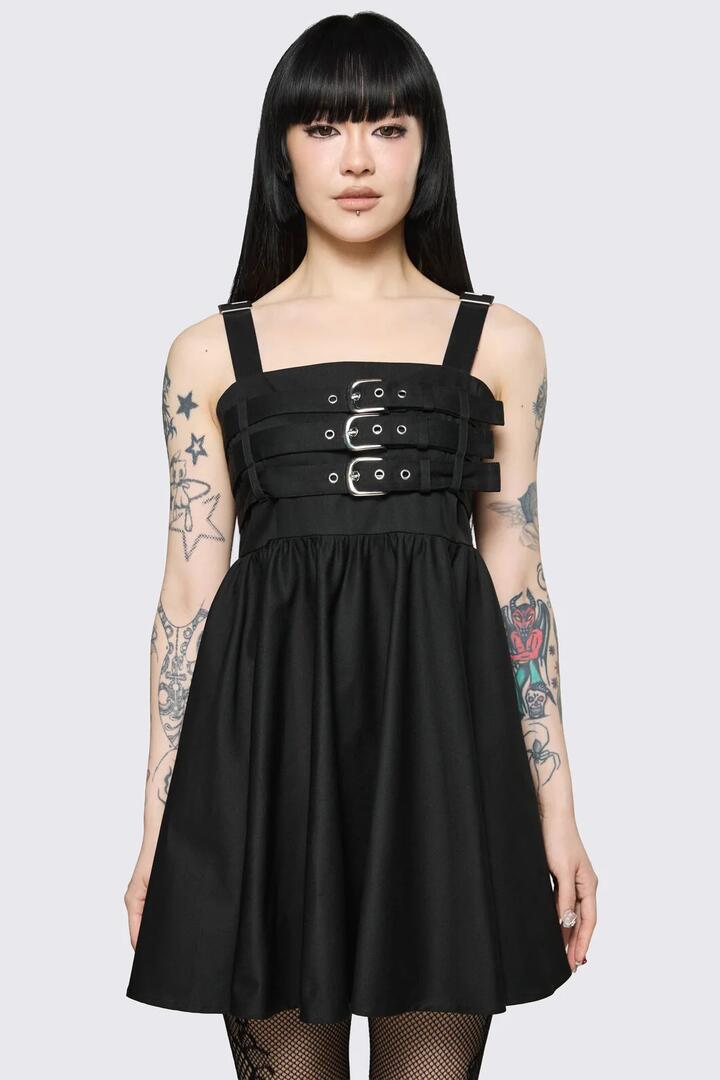 Image of Dresses. Product name - Cindy Buckle Mini Dress in Black colour by brand - Dangerfield