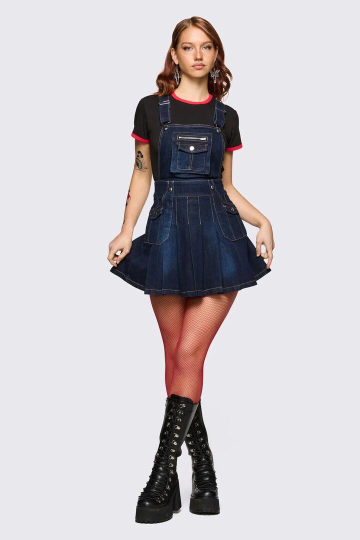 Image of Dresses. Product name - Dizzy Denim Pinafore in Navy colour by brand - Dangerfield