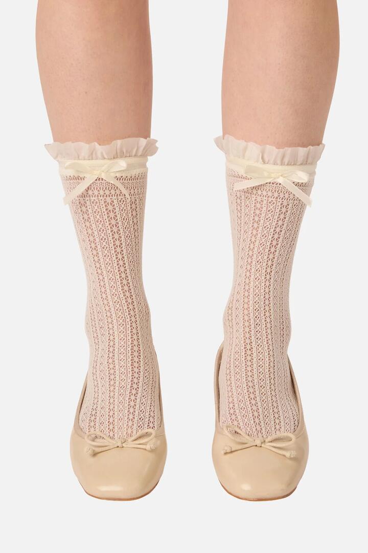Image of Socks. Product name - Cream Lace Knee High Sock in Cream colour by brand - Princess Highway