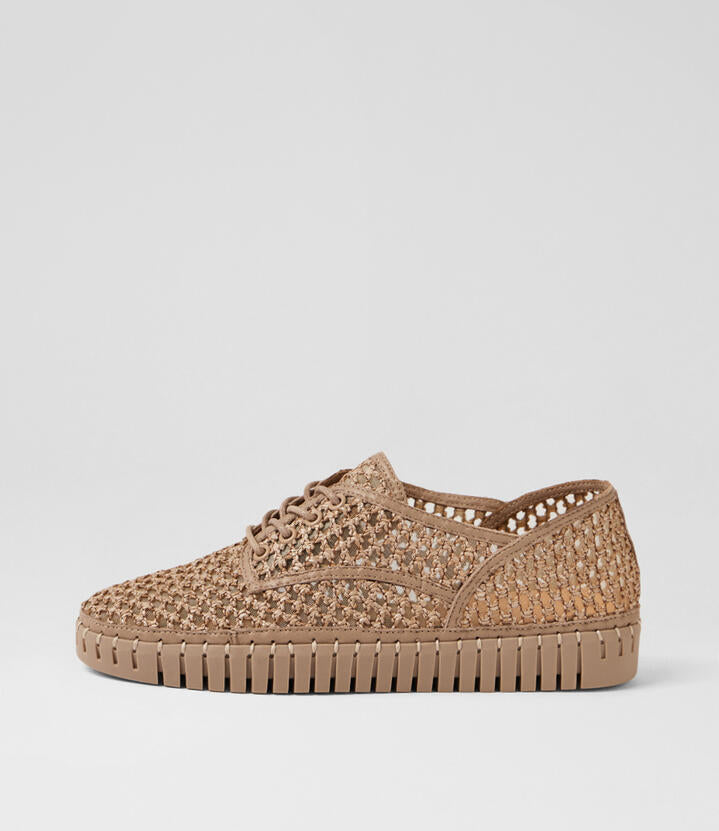 Image of Sneakers. Product name - Hamner Cocoa Syn Raffia Leather Sneakers in Cocoa colour by brand - MIDAS