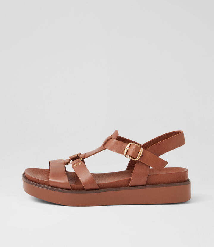 Image of Sandals. Product name - Bruno Walnut Walnut Leather Sandals in Walnut-Walnut Sole colour by brand - MIDAS