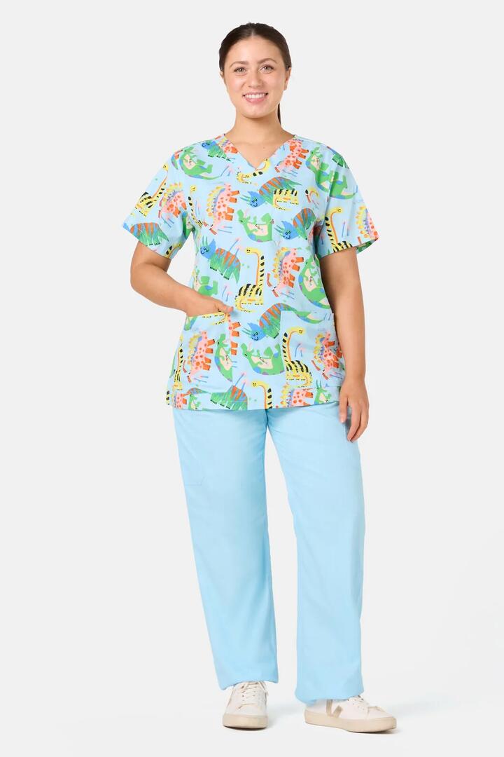 Image of a model wearing Uniforms & Workwear. Product name - Dinoland Mixed Scrub Set in Light Blue colour by brand - Gorman