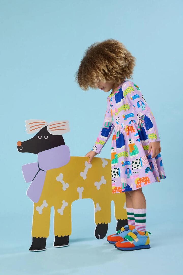 Image of Dresses. Product name - Sweater Dogs Kids Dress in Lilac colour by brand - Gorman