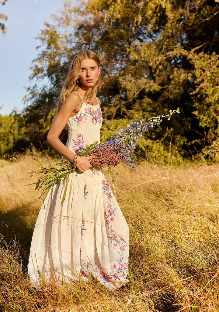 Image of Dresses. Productname: Tulip Embroidery Midi Dress in Ivory colour by brand - MOS The Label