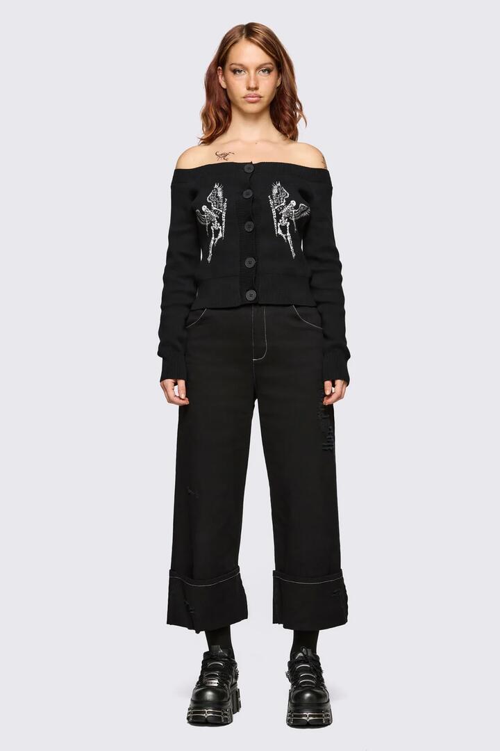 Image of Cardigans. Product name - Archangel Off Shoulder Cardigan in Black colour by brand - Dangerfield