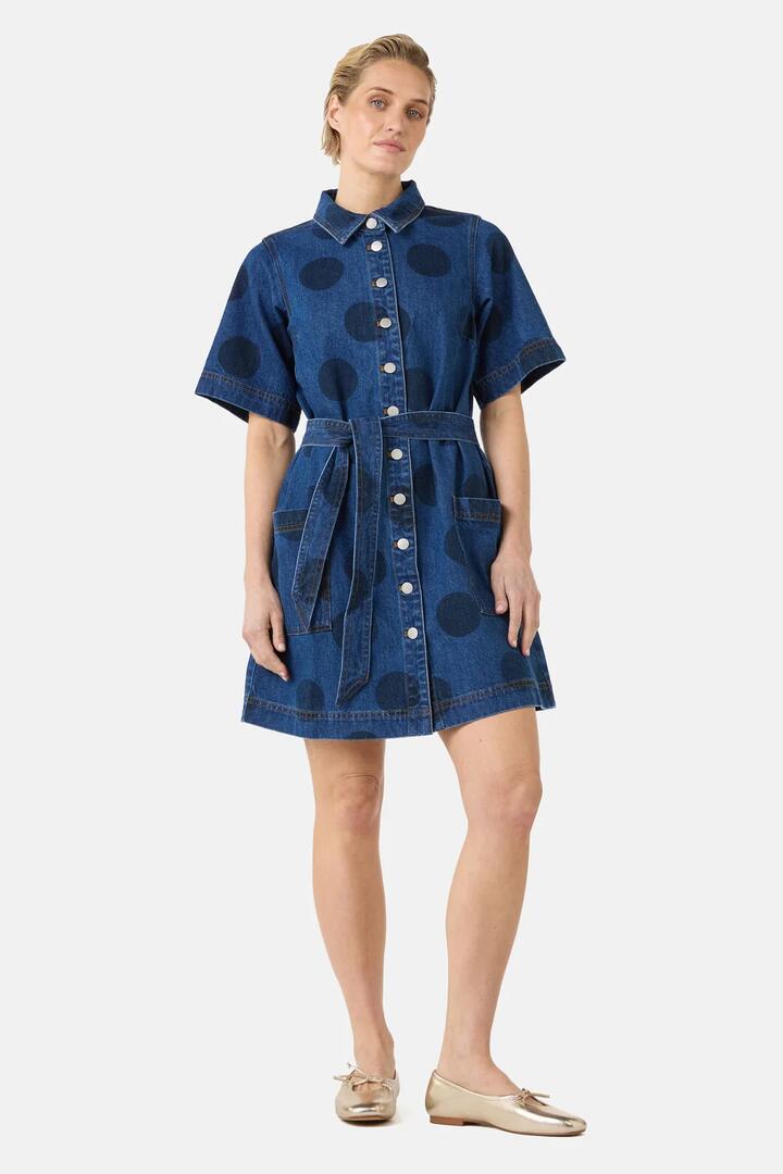 Image of Dresses. Product name - On The Dot Denim Dress in Denim colour by brand - Gorman