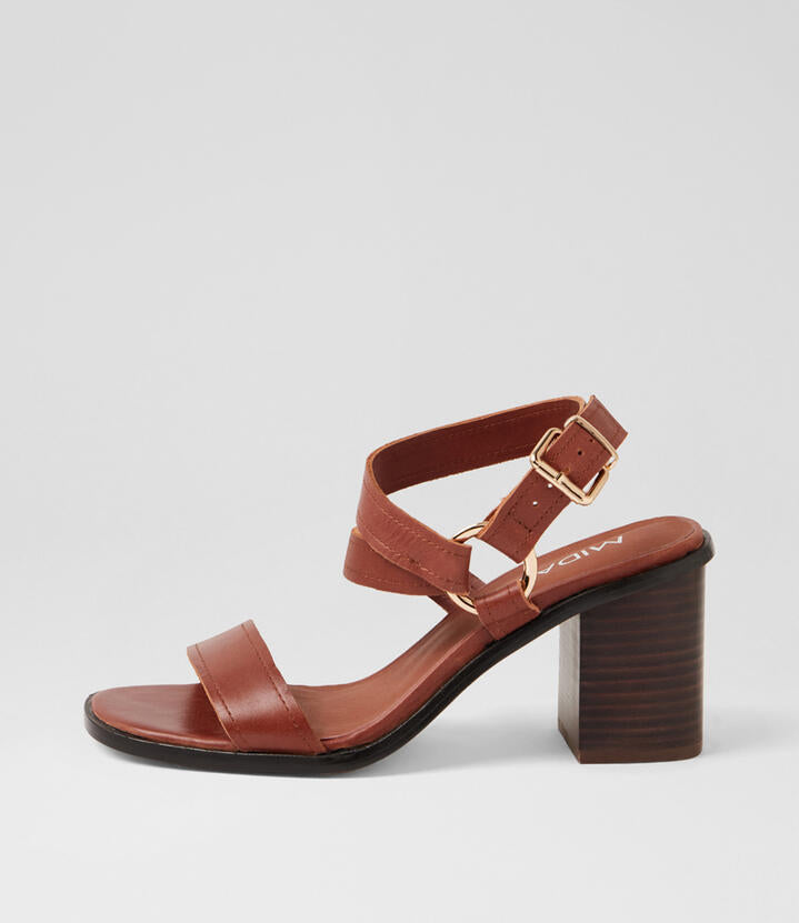 Image of Sandals. Product name - Neena Walnut Dark Brown Leather Sandals in Walnut-Dk Brown Heel colour by brand - MIDAS