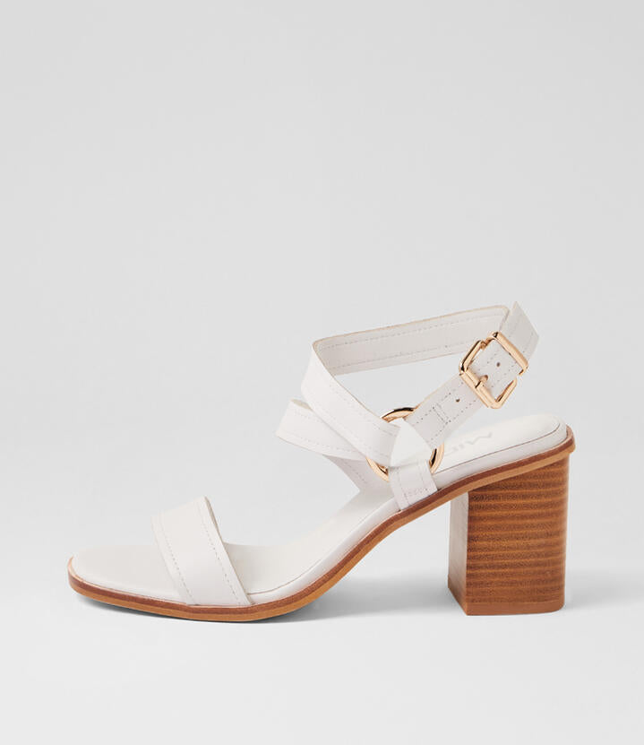 Image of Sandals. Product name - Neena White Natural Leather Sandals in White-Natural Heel colour by brand - MIDAS