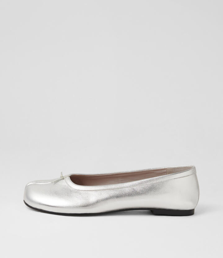 Image of Flats. Product name - Tivelle Silver Leather Ballet Flats in Silver colour by brand - MOLLINI
