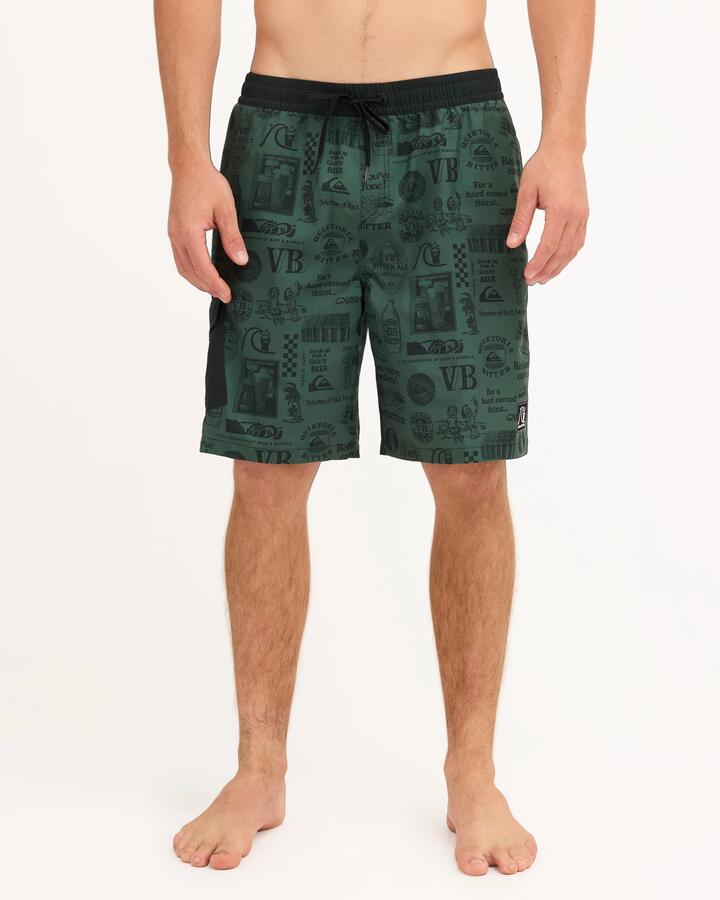 Image of a model wearing Shorts. Product name - Surf Dive 'n Ski Mens Quiksilver X Vb 19" Volley Shorts Forest in Forest colour by brand - Surf Dive 'n Ski
