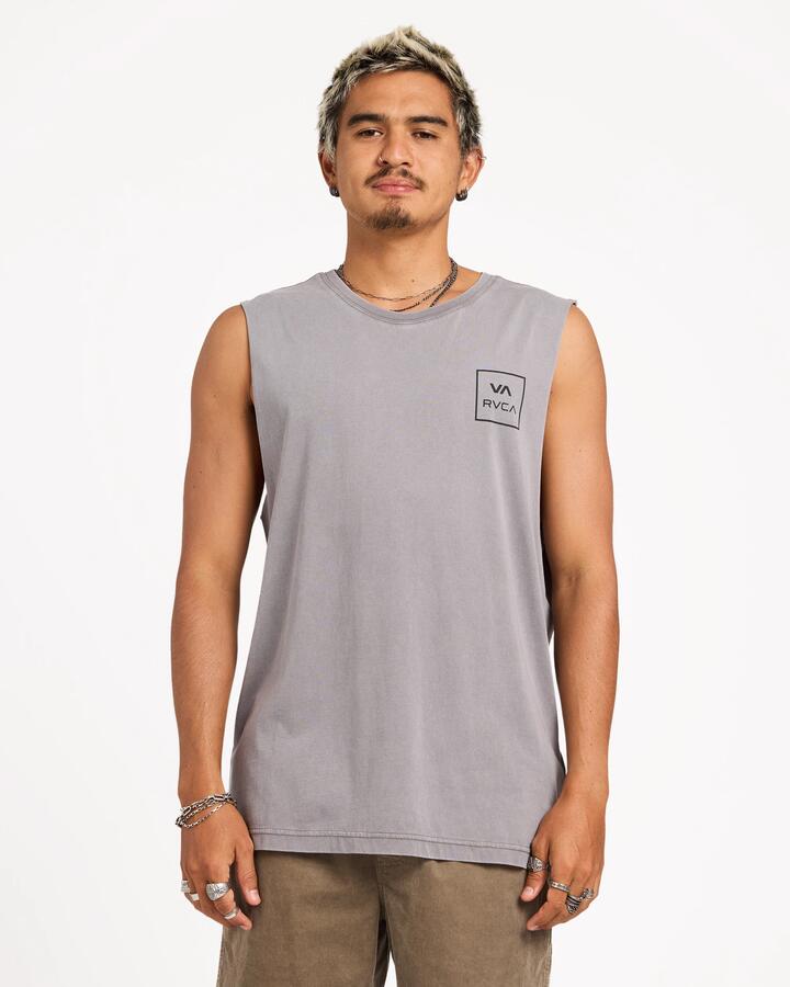 Image of a model wearing Tops. Product name - Surf Dive 'n Ski Mens Va All The Ways Muscle Smoke in Smoke colour by brand - Surf Dive 'n Ski