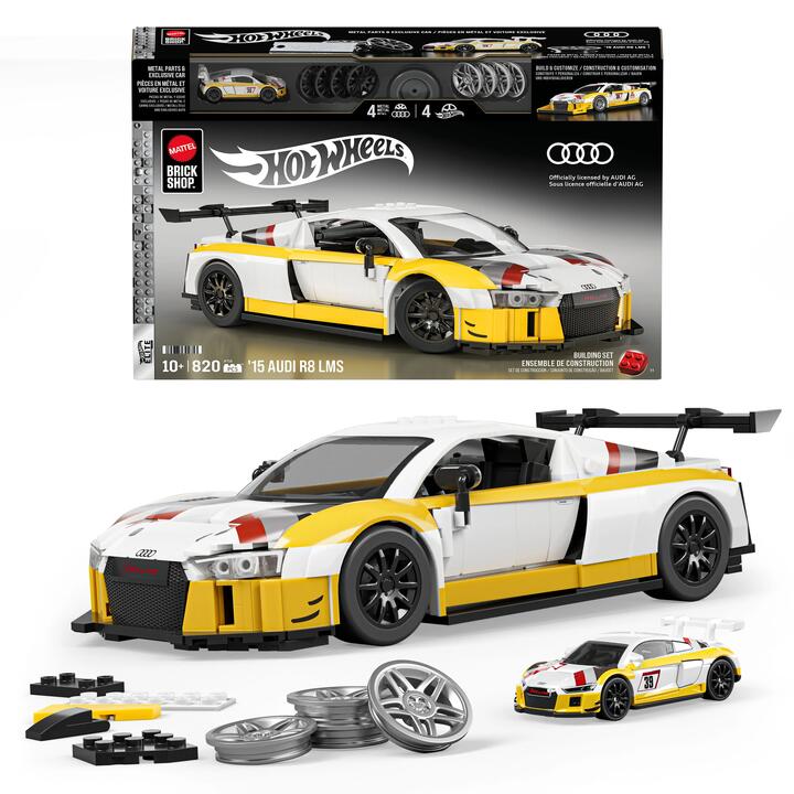 Image of Toy Cars. Product name - Mattel Brick Shop Hot Wheels â15 Audi R8 LMS Building Toy Kit (820 Pieces), for Collectors in colour by brand - Mattel Brick Shop