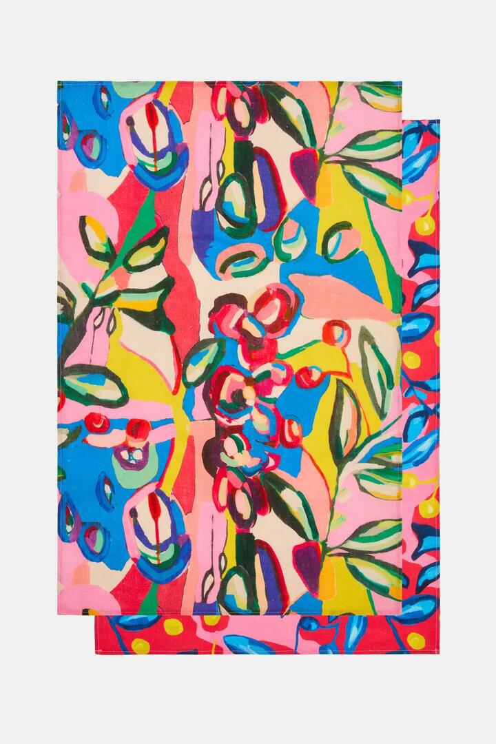 Image of Kitchen & Dining. Product name - Summer Vibes Tea Towel Set 2 in Print colour by brand - Gorman