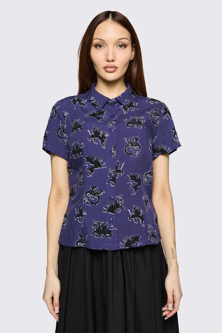 Image of Blouses. Product name - Monstre Goth Blouse in Purple colour by brand - Black Friday