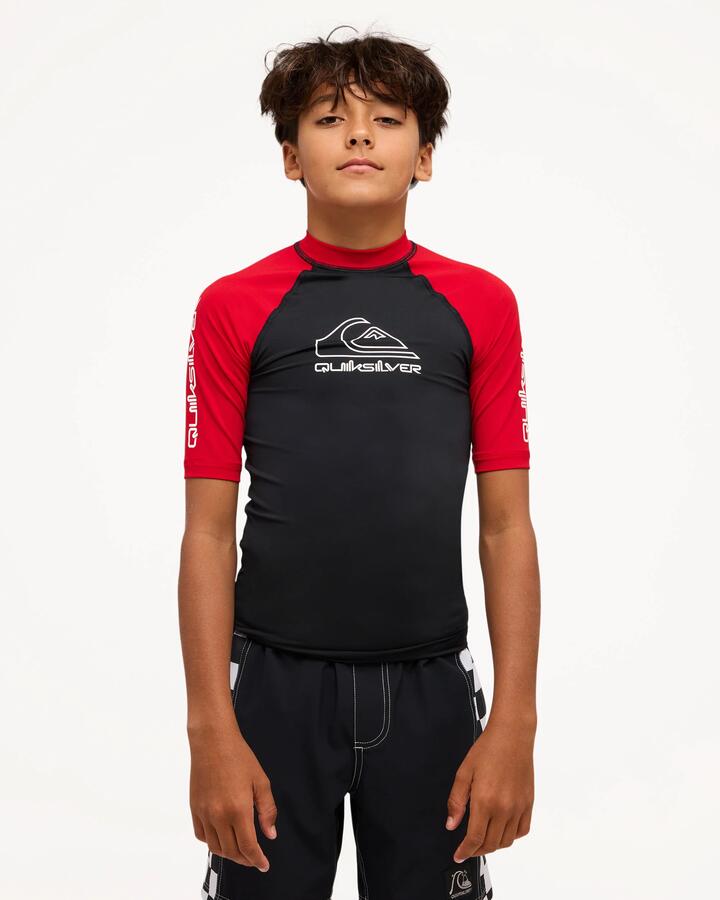 Image of Wetsuits. Product name - Surf Dive 'n Ski Boys 8-16 On Tour Id Rashguard Black/Salsa in Black/Salsa colour by brand - Surf Dive 'n Ski
