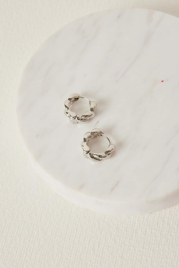 Image of Jewelry. Product name - Chain Hoop EOL Rhodium Earrings in colour by brand - Humble + Heart