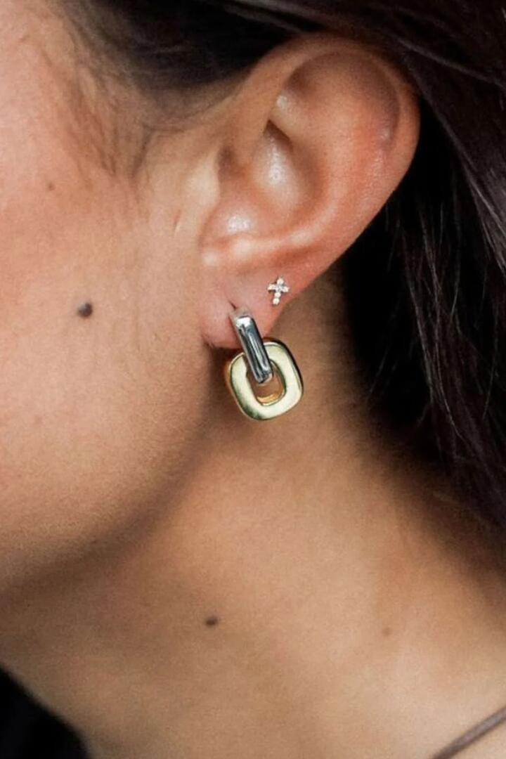 Image of Jewelry. Product name - U Two Tone Gold Silver Hoop Earrings in Gold colour by brand - Queen of the Foxes