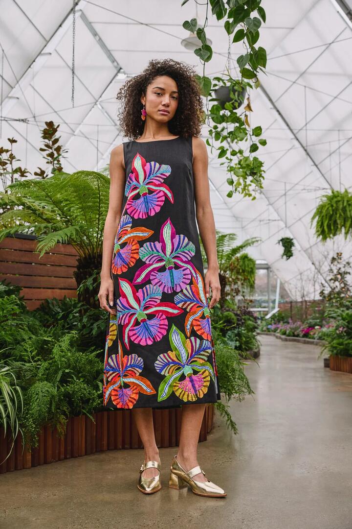 Image of Dresses. Product name - Orchid Embroidered Midi Dress in Print colour by brand - Gorman