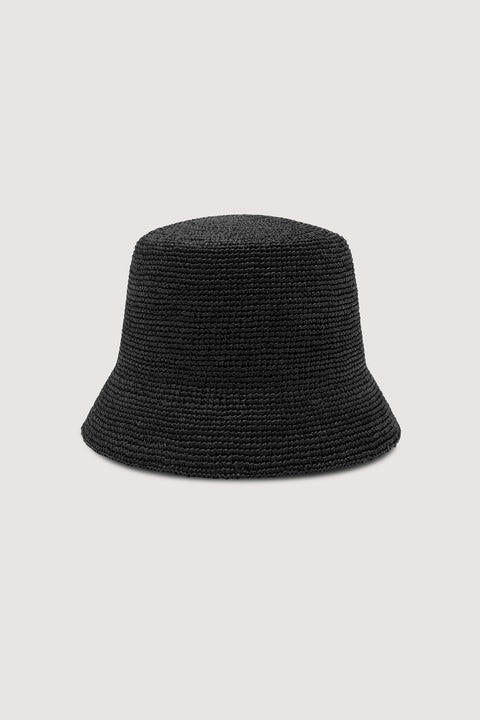 Image of Hats. Product name - Raffia Black Short Brim Bucket Hat in Black colour by brand - Assembly Label
